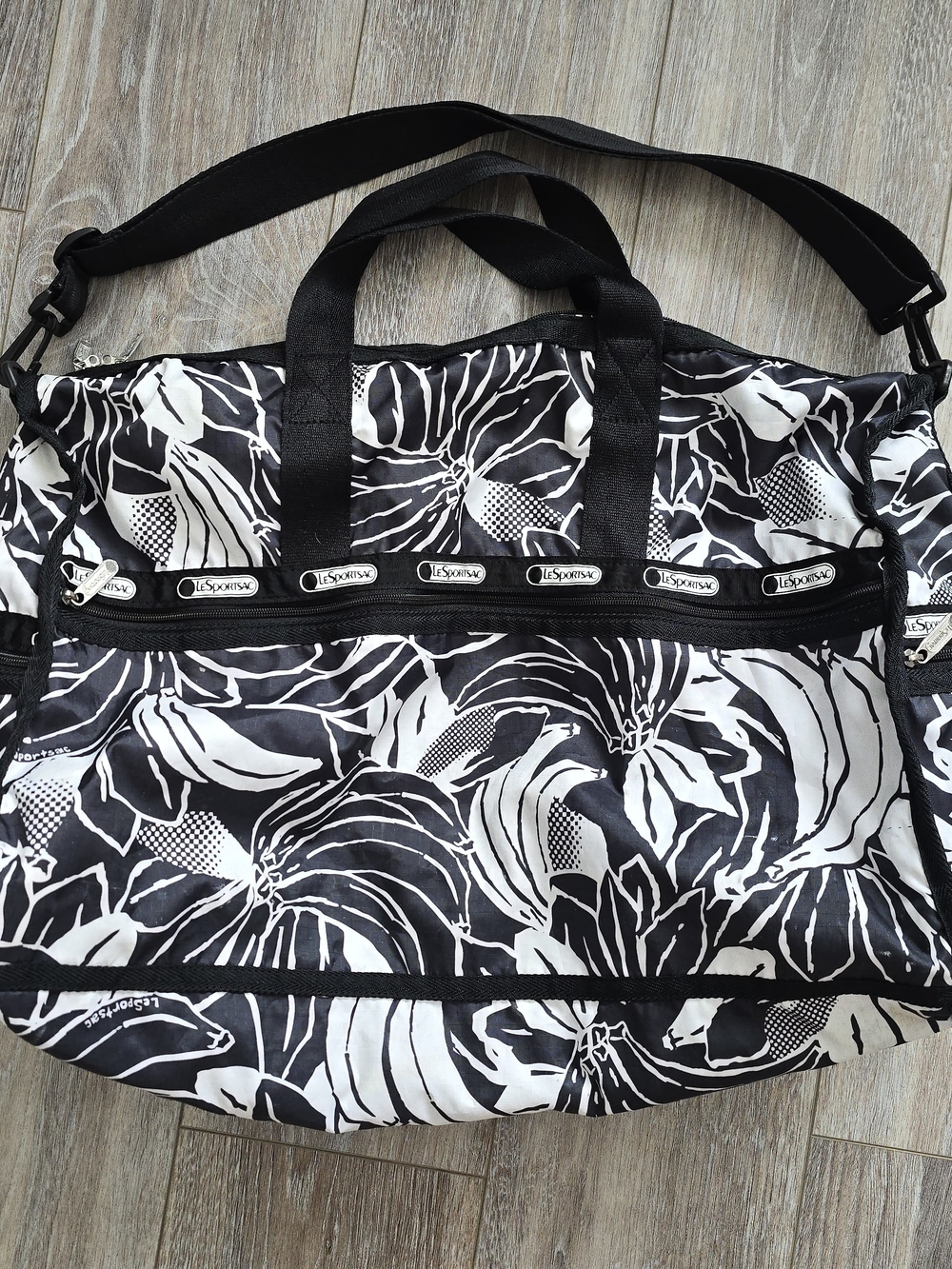 Lesportsac Black and White Floral Travel Bag